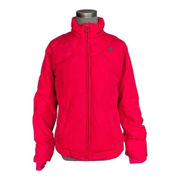 Adidas Women’s Red Quilted Ski Puffer Jacket Size 12 Zip Front Winter Coat - Picture 2 of 7
